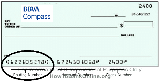 BBVA Compass Routing Number on Sample Check