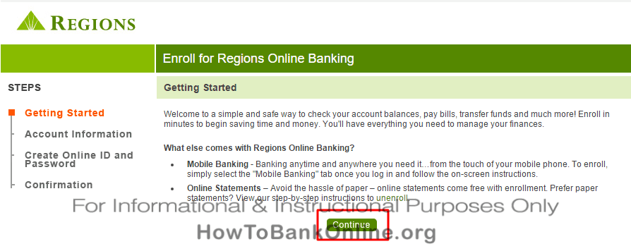 Continue to Enroll on Regions Bank