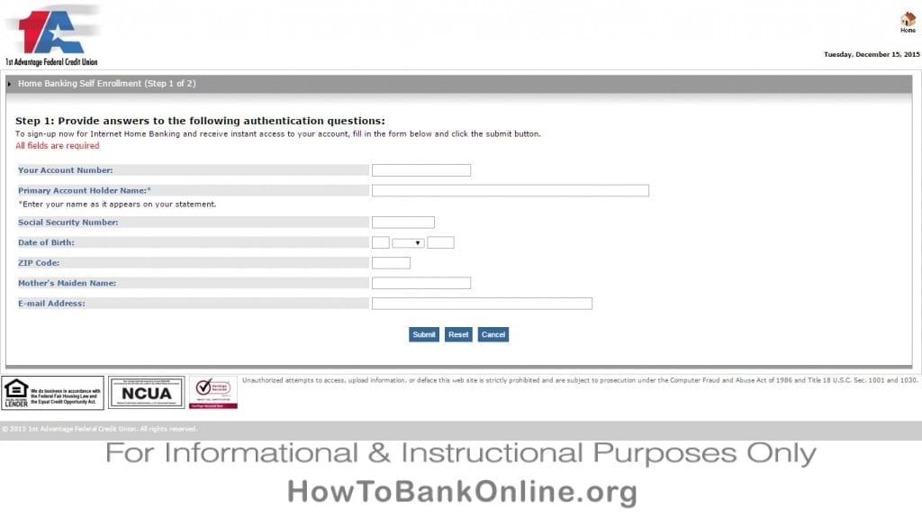 Enrolling to 1st Advantage Online Banking