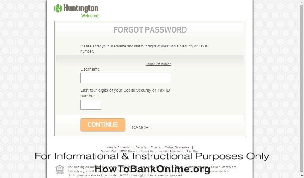 Huntington Forgot Password(Enter Username and SSN)