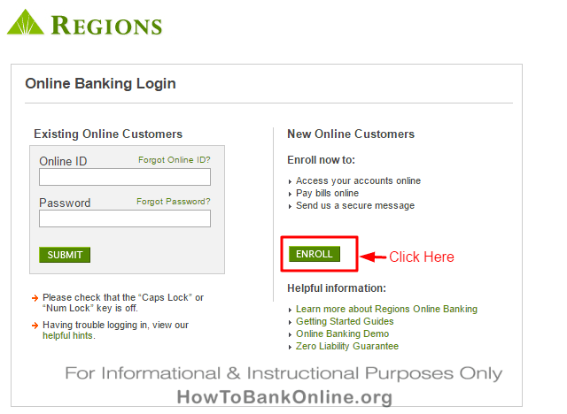 Regions Bank Login / Enroll Box