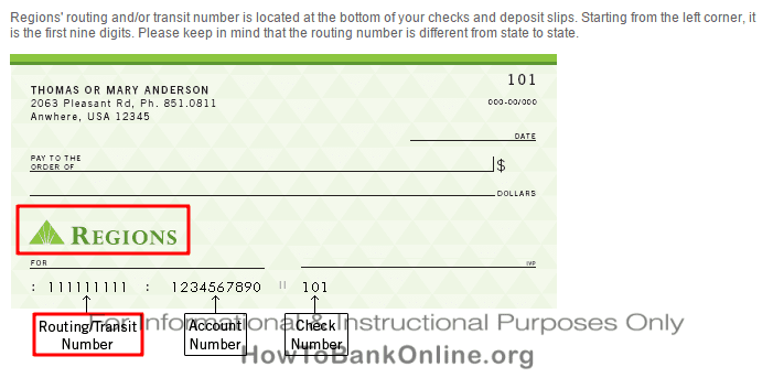 Regions Bank Routing Number on Check